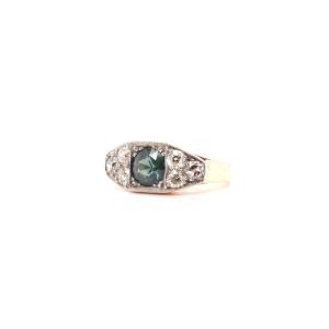 Bague 1940 Saphir Vert En Or 18k Et Platine