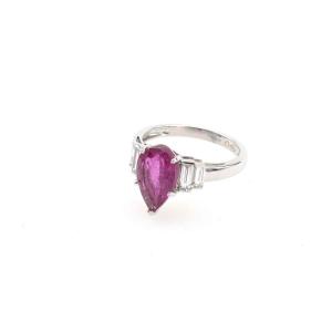 Pear Tourmaline And Diamond Ring In 18k White Gold