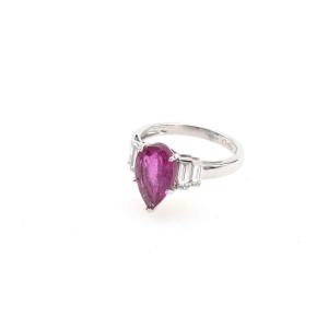 Bague Tourmaline Poire Et Diamants En Or Blanc 18k