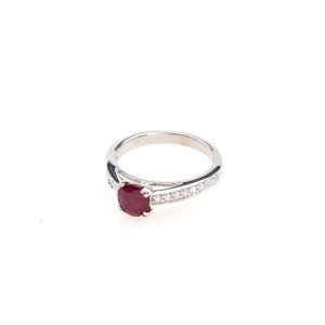 Ruby Diamond Solitaire Ring In 18k White Gold