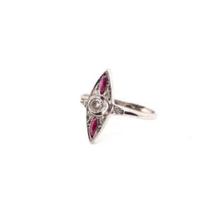 Marquise Diamond And Ruby Ring In Gold And Silver