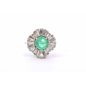 Emerald Cabochon And Diamond Ring In 18k Gold