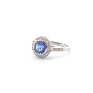 Round Sapphire And Diamond Ring