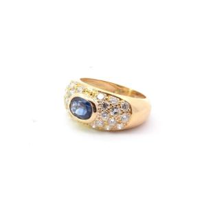 Diamond And Sapphire Bangle Ring In 18k Yellow Gold