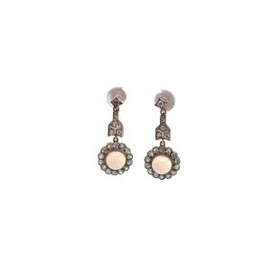 Boucles Anciennes Opales Et Diamants