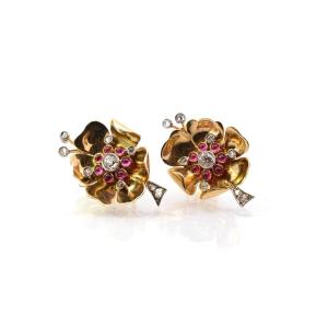 1940s Diamond And Ruby Earrings