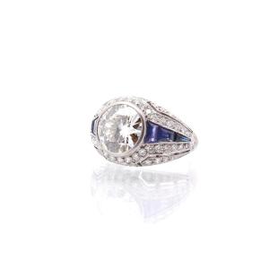 Sapphire And Diamond Bangle Ring Of 4.03cts H-vvs2