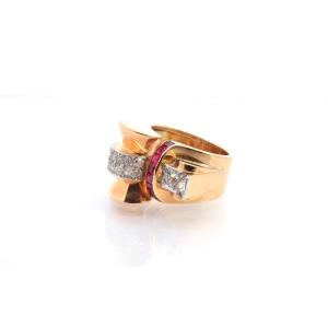 Pre-owned Ruby And Diamond Tank Ring