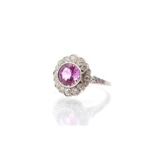 Pre-owned Pink Sapphire And Diamond Ring In Platinum