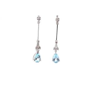 Boucles D’oreilles Aigues Marine Et Diamants