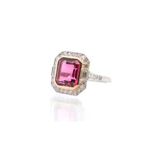 Bague Vintage Tourmaline Et Diamants En Platine