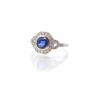 Vintage Sapphire And Diamond Ring In Platinum