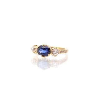 Bague Vintage Saphir Et Diamants En Or 18k