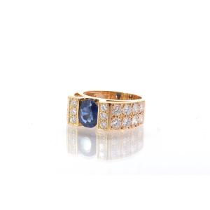 Vintage Sapphire And Diamond Ring In 18k Yellow Gold