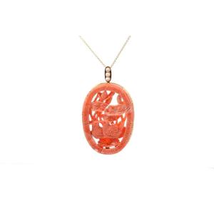 Pendentif Corail Et Perles De Culture En Or