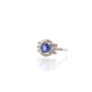 Bague Saphir Et Diamants En Or Blanc 18k