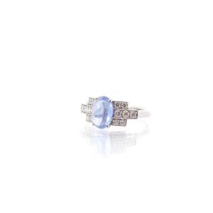 Sapphire Cabochon And Diamond Ring In White Gold