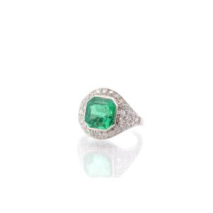 Emerald And Diamond Ring In Platinum