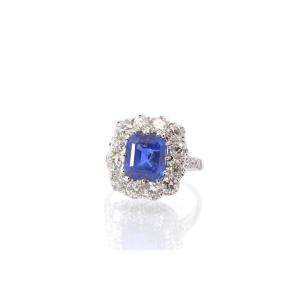 Natural Unheated Sapphire And Diamond Ring In Platinum