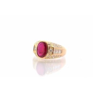 Ruby And Diamond Bangle Ring In 18k Yellow Gold