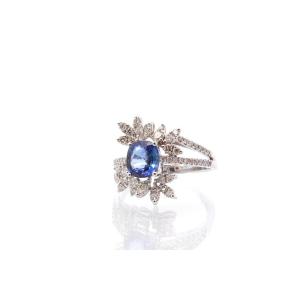 Ceylon Sapphire And Diamond Ring In 18k White Gold
