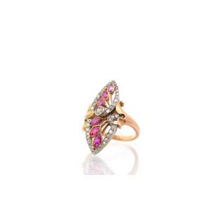 Antique 1900 Diamond And Ruby Ring In 18k Gold