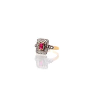 Antique Ring 1920 Synthetic Ruby And Diamonds