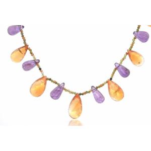 Citrine And Amethyst Necklace In Yellow Gold