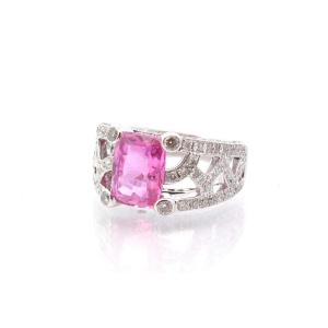 Pre-owned Pink Sapphire And Diamond Ring In White Gold