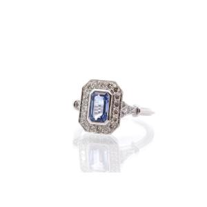 1.42 Cts Sapphire And Diamond Ring In Platinum
