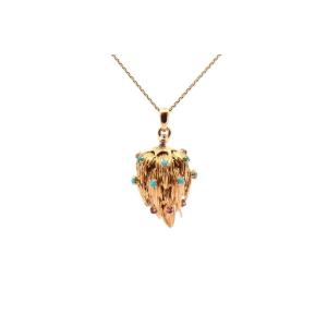 Chaumet Turquoise And Ruby Pendant Necklace In 18k Gold