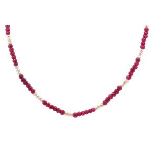 Cultured Pearl And Faceted Ruby Bead Necklace