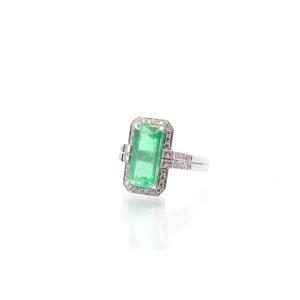 Vintage Emerald And Diamond Ring In Platinum