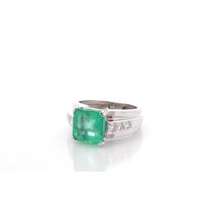 Vintage 4.39ct Emerald And Diamond Ring
