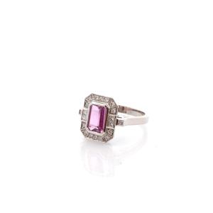 Bague vintage saphir rose de 1,57cts et diamants