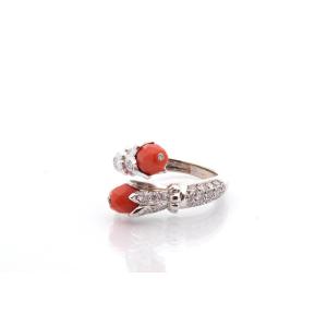 Vintage Coral And Diamond Ring