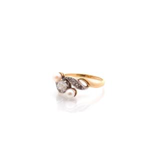 Bague ancienne perles de culture et diamants