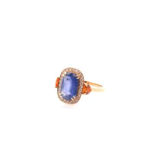 Bague saphir de 2,67cts, saphirs orange et diamants