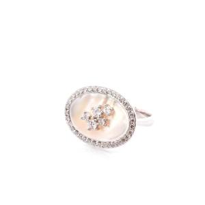 Bague diamants or 18k et nacre