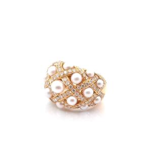 Chanel Ring With Diamonds And Cultured Pearls