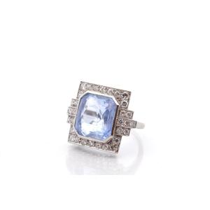 Art Deco Ring With A 13.91ct Sapphire And Diamonds