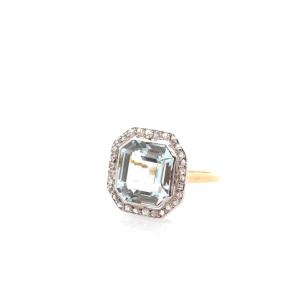 Art Deco Ring With Aquamarine And Diamonds