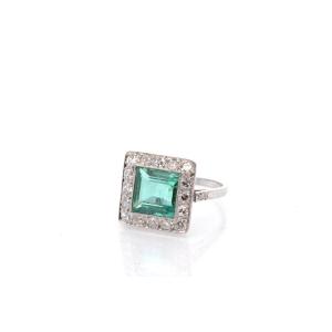 Art Deco Emerald And Diamond Ring In Platinum