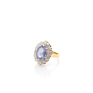 Bague vintage saphir de 4,43cts et diamants