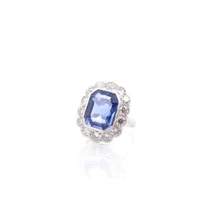 Bague vintage saphir de 8,46 cts et diamants