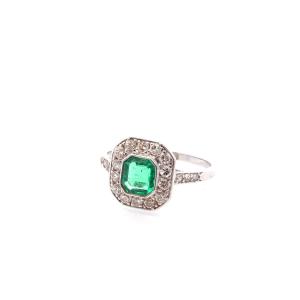 Emerald And Diamond Art Deco Ring