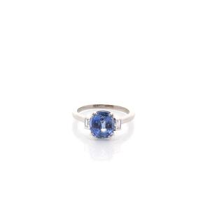 Bague saphir de 3,14cts et diamants