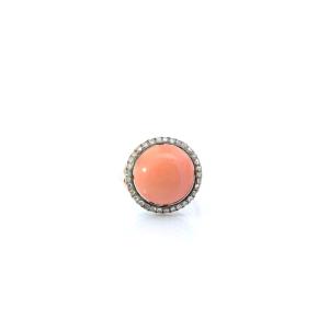 Bague ancienne corail et roses de diamants