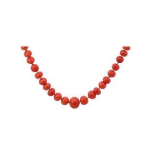 Vintage Necklace Made Of Coral Beads And 18k Gold
