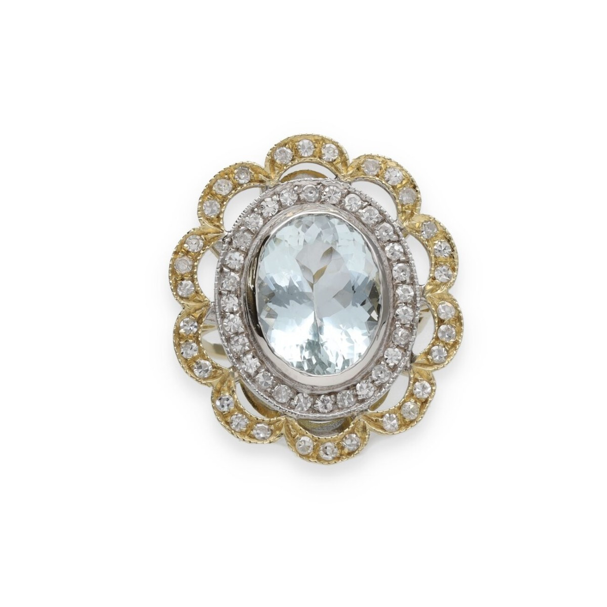 Bague dentelle aigue marine diamants